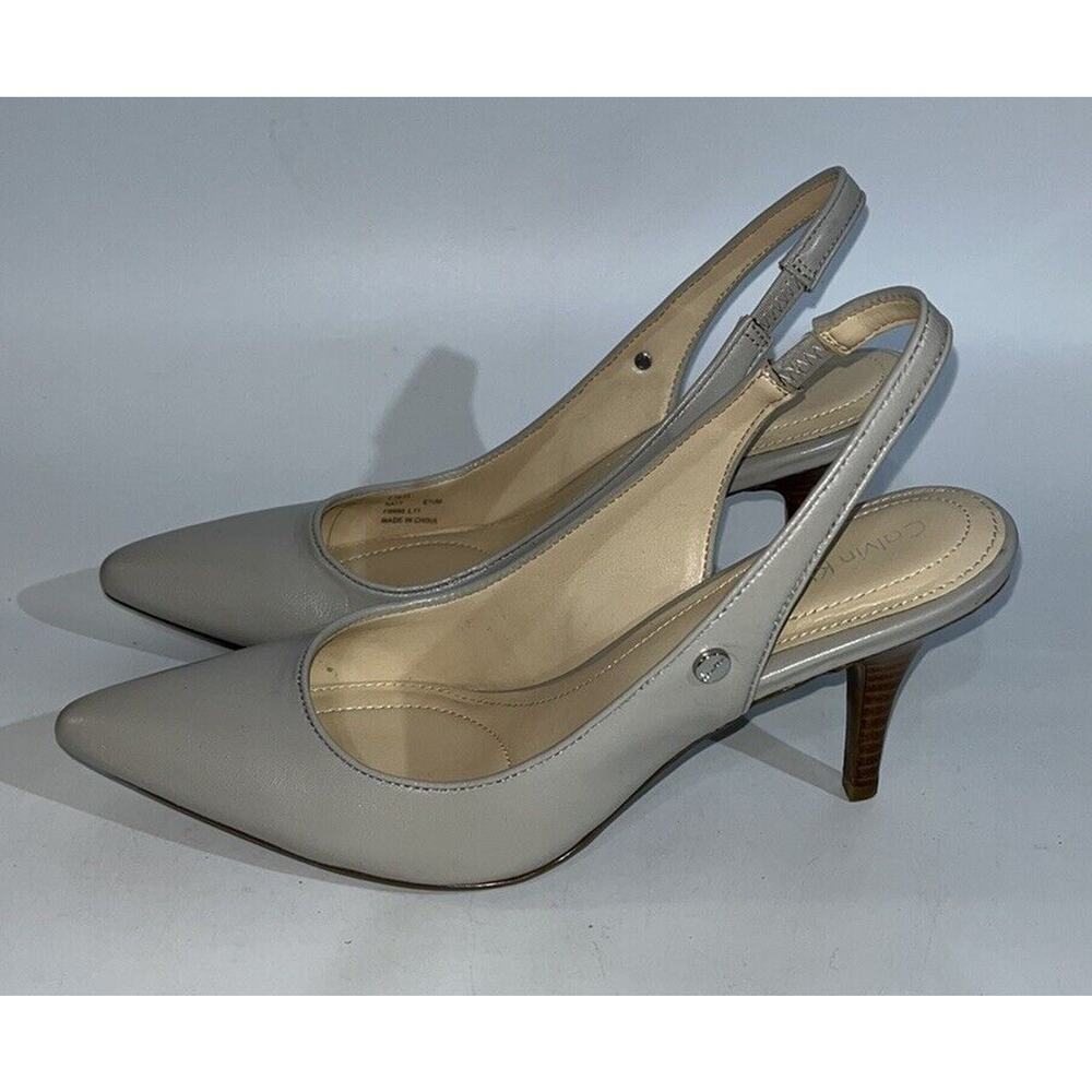 Calvin Klein Light Grey Leather slingback pumps Women Sz 6.5M Worn 1x! No Box